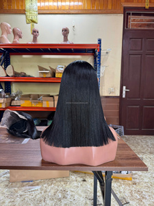 Swiss Lace Front <b>Wig</b> Medium Length 200% Density Virgin Vietnamese Hair Natural Black Baby Hair Transparent Lace Average Size - Product Image 3
