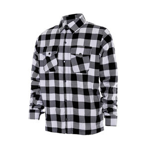 Men Plaid Flannel Shirt Long Sleeve Knitted Cotton Casual Workwear Motorcycle Riding Outerwear - Product Image 2