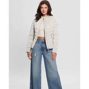 Veste matelassée gris clair pour femme, col montant, manches longues, fermeture éclair, vêtement d'extérieur d'hiver, couleur unie, longueur normale - Product Image 3