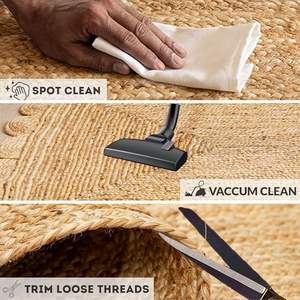 Tapis d'intérieur en jute tressé à la main - Tapis rustiques à bords festonnés pour la décoration bohème de la maison et du salon - Product Image 5