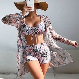19 Different Colors Summer High Quality Floral Print High Waisted Swimwear 3 Piece Set - Product Image 3