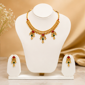 Gold kundan bridal <b>necklace</b> set with <b>ruby</b> green stones pearl drops traditional Indian wedding jewelry set elegant design - Product Image 4
