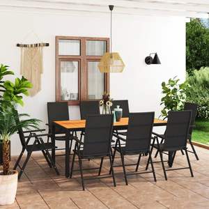 Conjunto de Comedor de Ratán PE Negro y Marrón con Aluminio y WPC para Jardín - Product Image 1