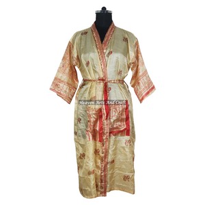 KL016 Abstract Women Pure Silk Vintage Sari Kimono Long Free Size Adjustable Vintage Sari Kimono Long Jacket Women Silk Vintage - Product Image 6