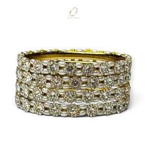 Wedding Collection White Pearl <b>Crystal</b> Premium Gold Plated Kashmiri Bangles Set for Women Wholesale Indian Fashion at Low Price - Product Image 4