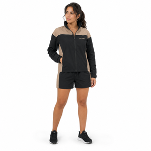 Bulk Custom <b>Women's</b> Nylon <b>Jacket</b> Shorts Set High Collar Wind Resistant Polyester Woven Custom Print Apparel Supplier - Product Image 1