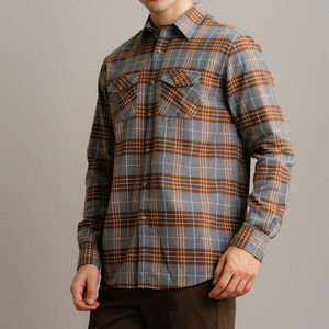 Chemises en flanelle pour hommes très tendance, doublure sergé 100 % coton, manches longues, boutonnées, bas de chemise arrondi, poche intégrée, vêtement d'extérieur - Product Image 5