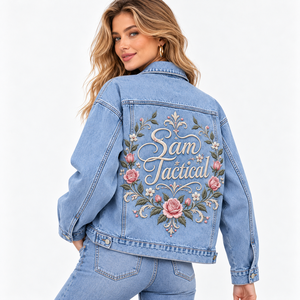 Chaqueta Vaquera Personalizada de Alta Calidad para Mujer, Estilo Casual, Color Rosa y Negro, Tejido Vaquero Teñido, Larga, Transpirable, con Relleno de Algodón - Product Image 2