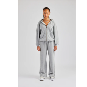 Conjunto Deportivo de Felpa Gris para Mujer con Capucha y Estampado de la Letra C, Corte Holgado, Informal, para Todas las Temporadas, Sudadera y Pantalones Largos de 2 Piezas - Product Image 6