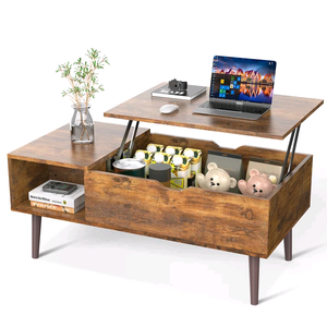 Modern <b>Vintage</b> Rustic Wooden Lift-Top Coffee <b>Table</b> with Hidden Storage and Open <b>Side</b> Shelf for Living Room Apartment - Product Image 1