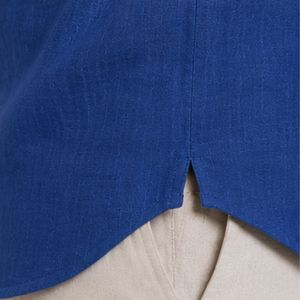 Camisa Henley de Lino para Hombre, Cuello Mao, Azul Rey, Manga Corta, Casual, Verano, Transpirable, Cierre de Botones, Personalizable OEM - Product Image 6