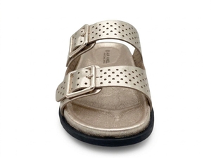 Sandalias planas de cuero genuino plateadas con punta abierta, cierre de hebilla, transpirables, zapatos de verano con suela de goma y entresuela de EVA - Product Image 3