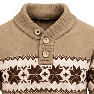Suéter de punto para hombre, beige, 100% algodón, con cuello de botones, manga larga, diseño geométrico, informal de invierno, venta al por mayor - Product Image 5