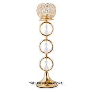 Ensemble de 3 bougeoirs en métal de forme ronde avec perles de cristal, design moderne et créatif, pour décoration de mariage - Product Image 3