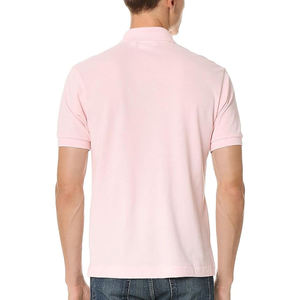 Men's Pink Short Sleeve Cotton Pique Polo Shirt Solid Color Casual Regular Fit Button Down Knitted Fabric - Product Image 3
