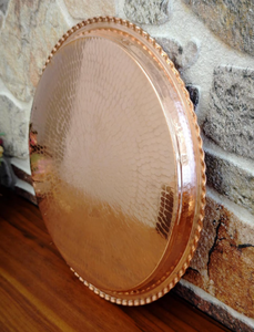 Hammered <b>Copper</b> Metal Handicraft Modern Serving Tray Brass <b>Handle</b> Decorative Large Coffee Table Multi-Purpose <b>Kitchen</b> Food Tray - Product Image 3