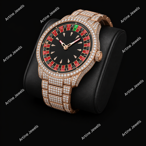 Reloj de Pulsera de Lujo con Diamantes en Oro Rosa, Diseño de Ruleta, Reloj de Diseñador Premium, Accesorio de Moda con Cristales - Product Image 3
