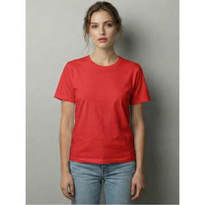 Camiseta de Algodón Tejido con Cuello Redondo Roja para Mujer, Tejido Suave, Transpirable y de Secado Rápido, Manga Corta, Corte Regular, para Uso Diario en Verano - Product Image 1