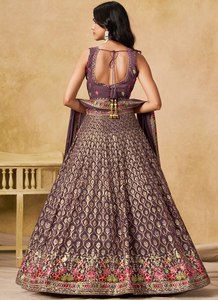 Wholesale Indian Women Dark Purple Mauve Georgette <b>Lehenga</b> Choli Gold Sequins Embroidered <b>Skirt</b> Crop Top Dupatta Set - Product Image 6