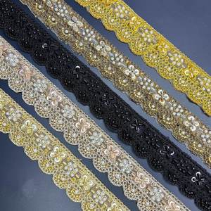 Ruban en dentelle brodée de sequins festonnés multicolores, ruban en maille florale de luxe, accessoires pour robe de mariée - Product Image 4