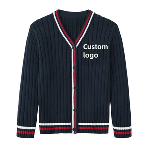 Cárdigan de punto acrílico azul marino para hombre, estilo universitario, con cuello en V, botones, manga larga, liso, antipilling, para invierno, con logo personalizado - Product Image 1