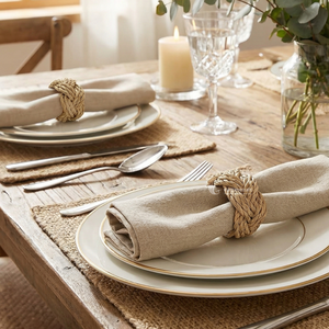 Napkin Ring Set, <b>Braided</b> Water Hyacinth Napkin Holder with Knot Design, Eco-friendly Rustic Table <b>Accessory</b> - Product Image 5
