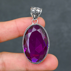 Magnifique pendentif en tourmaline rose et quartz, pierre précieuse créée en laboratoire, en argent sterling 925, fait main, bijou statement, cadeau, très demandé - Product Image 1