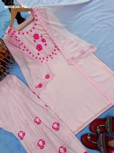 Fournisseur indien de l'ensemble Farshi Plazzo-Top & Dupatta en crêpe, tissu de qualité supérieure, look élégant, couleur magnifique, avec broderie. - Product Image 3