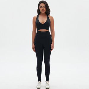 Conjunto de Leggings y Sujetador Deportivo Transpirable sin Costuras para Mujer, Cuello en V, Diseño Cruzado Sexy, Cintura Elástica para Pilates, Running y Fitness - Product Image 2
