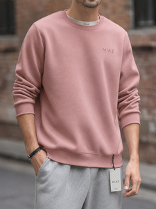เสื้อสเวตเชิ้ตคอกลมสีดำสำหรับผู้ชาย MIAZ ทรงปกติ สีพื้น ผ้าถักเนื้อฝ้าย ใส่สบายในฤดูหนาว แห้งเร็ว ไม่หดตัว - Product Image 2
