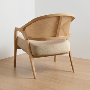 Sillón de Comedor de Teca Sólida Premium con Respaldo de Mimbre Natural y Asiento Tapizado, Estilo Escandinavo, para Hotel y Restaurante, Venta al por Mayor en Indonesia - Product Image 3