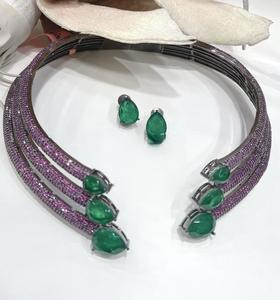 Glamorous Premium Quality Brass Zircon Trendy <b>Statement</b> <b>Necklace</b> Earrings Set Women Traditional Wedding Anniversary Party Gift - Product Image 4