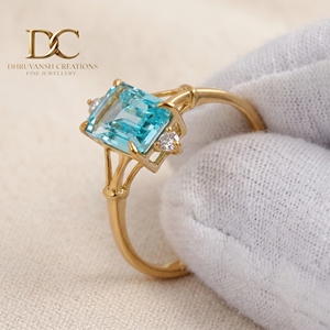 Bague pour femme de haute qualité en or jaune massif 14 carats avec diamant de laboratoire et Yag Paraiba Blue, bijoux minimalistes certifiés IGI - Product Image 3