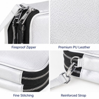Sac de rangement ignifuge et étanche en cuir PU argenté, organiseur d'accessoires électroniques, pochette à double compartiment pour piles, pour voyage et maison