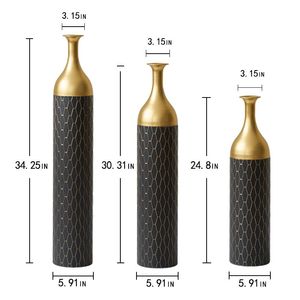 Elegant Floral Display Floor <b>Vase</b> <b>Set</b> of <b>3</b> Black and Gold Metal for Mother's Day Gift Wedding Decoration - Product Image 3