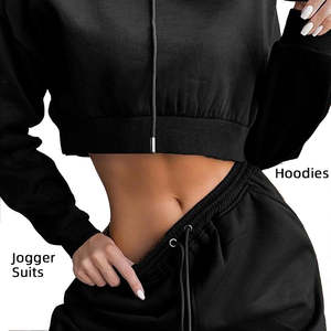Ensembles de jogging pour femmes, haut court à manches longues, ensemble 2 pièces avec pantalon, sweat à capuche, vente chaude en usine, personnalisable - Product Image 4