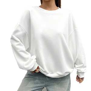 Sweat-shirt surdimensionné à col rond pour femme, blanc uni, décontracté, à manches longues, pull d'hiver, streetwear - Product Image 2