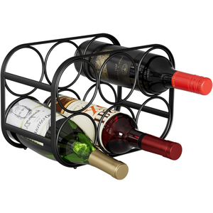 Porte-vin en bois avec porte-verres, sur pied, pour comptoir, 6 bouteilles et 2 verres, support métallique pour le rangement du vin - Product Image 6