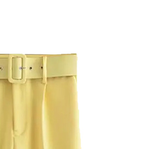 Pantalon décontracté jaune en lin/coton sergé pour homme LAMA INDUSTRIES, taille mi-haute, devant plat, fermeture éclair, coupe droite, léger - Product Image 2