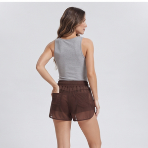 Shorts Transparentes de Cintura Alta con Cordón y Bolsillos para Mujer, 100% Poliéster, Shorts de Malla Transparentes para Playa y Natación - Product Image 2