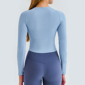 <b>Long</b> <b>Sleeves</b> Crew Neck Workout Training Compression Crop Top Gym Women Sport Spandex/Polyester Breathable Quick Dry Lightweight - Product Image 2