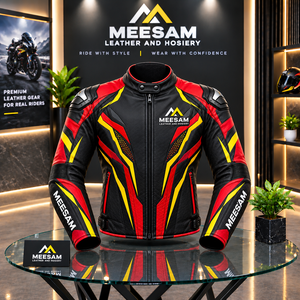 Chaqueta de Motociclista de Cuero Perforado para Hombre, Roja, Negra y Blanca, Equipamiento de Carreras - Product Image 2