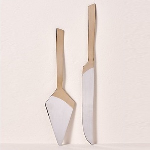 Premium stainless steel cake server and knife set with sleek gold handles ideal for weddings parties and home use - Product Image 2