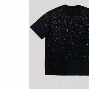 เสื้อยืดผู้ชายสไตล์สตรีทแฟชั่นวินเทจทรงบ็อกซี่ ผ้าคอตตอน 100% หนานุ่ม ตกแต่งด้วยคริสตัลแบบสั่งทำพิเศษ ล้างสีแบบแอซิดวอช ขายส่ง - Product Image 4