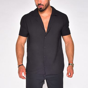 Ensemble short et chemise boutonnée personnalisé imprimé en gros, coupe-vent oversize, survêtement d'été en coton respirant et écologique pour hommes - Product Image 3