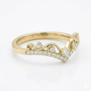 Vintage 14K Solid Gold Lab Grown Diamond <b>V</b> Shape Curved Chevron Wedding Band Wishbone Ring <b>Crown</b> Stacking Ring Anniversary Gift - Product Image 2