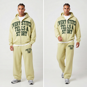 Conjunto de chándal de hombre con bordado desgastado: Sudadera con capucha de cremallera completa y pantalones de chándal jogger, conjunto holgado de forro polar pesado - Product Image 6
