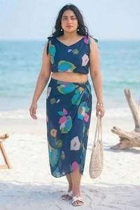Vestido Maxi sin Mangas con Estampado Floral y Cuello en V para Mujer, con Falda a Rayas y Lazos, Estilo Boho, para Playa o Verano - Product Image 3