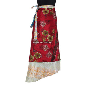 Indian Vintage 2 Layer Magic Hippie Sari Silk <b>Wrap</b> <b>Skirts</b> for Beach Wear 2 Layer Reversible Magic Silk Saris <b>Wrap</b> Long <b>Skirt</b> - Product Image 4