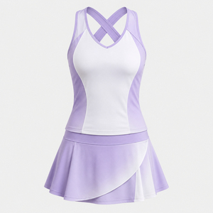 Vestido Deportivo de Tenis para Mujer, Color Morado, con Bloques de Color, Sin Mangas, Cuello Redondo, Plisado, Verano 2026, de Alta Calidad - Product Image 1